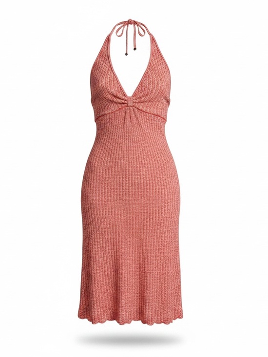 Unknown Dresses & Skirts - Pink knit camo halter tie summer beach midi dress sleeveless flowy cover up Med
